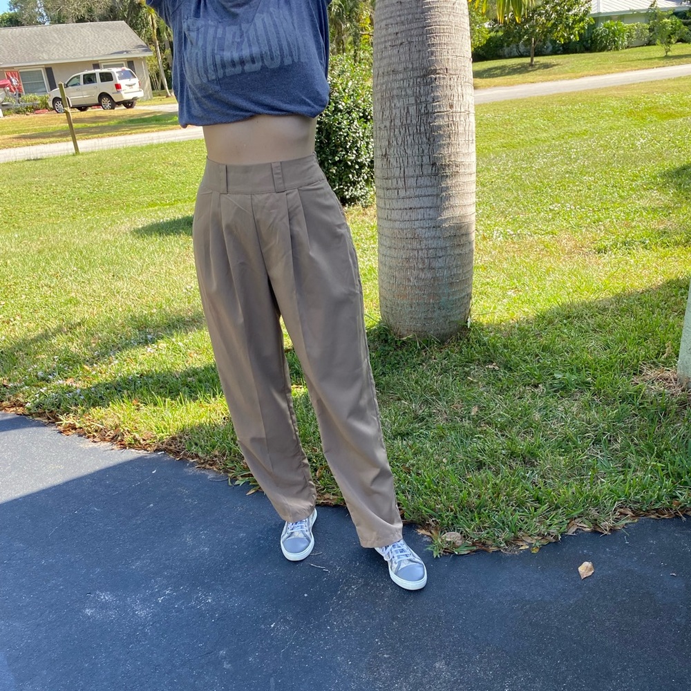 High waist khaki Pleated Pants